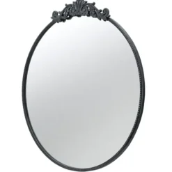 Decorative Mirrors-Kirkland's Home Round Antique Floral Scroll Mirror, 39 In. Black
