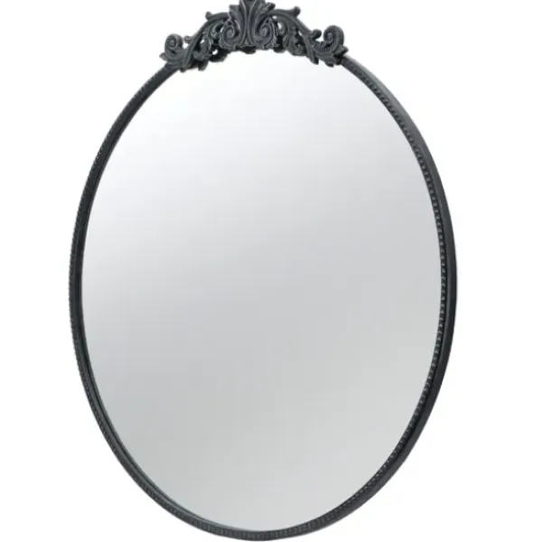 Decorative Mirrors-Kirkland's Home Round Antique Floral Scroll Mirror, 39 In. Black