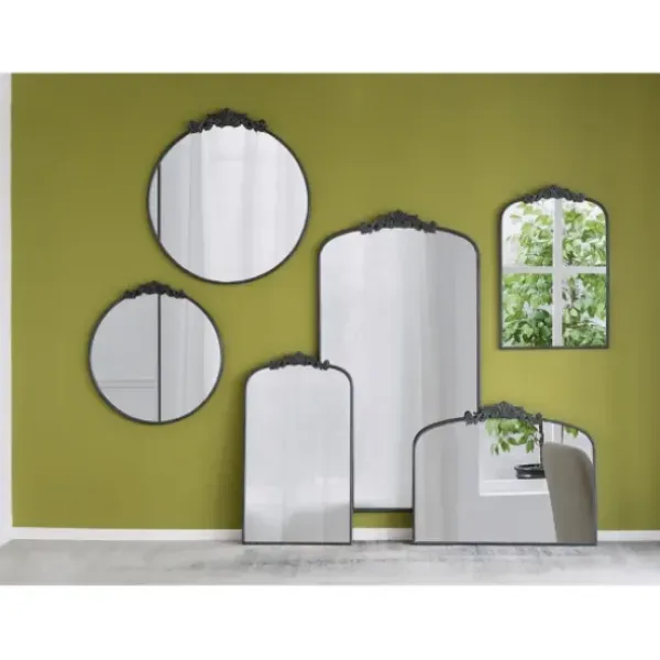 Decorative Mirrors-Kirkland's Home Round Antique Floral Scroll Mirror, 39 In. Black