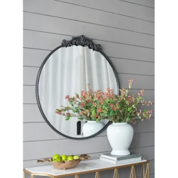 Decorative Mirrors-Kirkland's Home Round Antique Floral Scroll Mirror, 39 In. Black