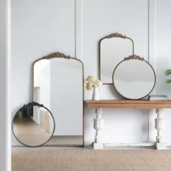 Decorative Mirrors-Kirkland's Home Round Antique Floral Scroll Mirror, 39 In. Black