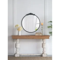 Decorative Mirrors-Kirkland's Home Round Antique Floral Scroll Mirror, 39 In. Black