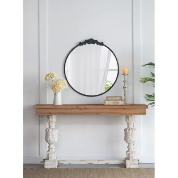 Decorative Mirrors-Kirkland's Home Round Antique Floral Scroll Mirror, 39 In. Black