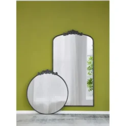 Decorative Mirrors-Kirkland's Home Round Antique Floral Scroll Mirror, 39 In. Black