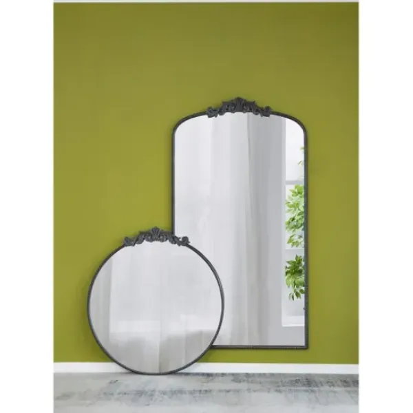 Decorative Mirrors-Kirkland's Home Round Antique Floral Scroll Mirror, 39 In. Black