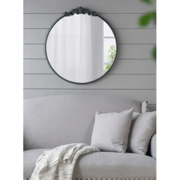 Decorative Mirrors-Kirkland's Home Round Antique Floral Scroll Mirror, 32 In. Black