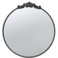 Decorative Mirrors-Kirkland's Home Round Antique Floral Scroll Mirror, 32 In. Black