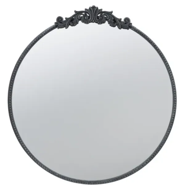 Decorative Mirrors-Kirkland's Home Round Antique Floral Scroll Mirror, 32 In. Black