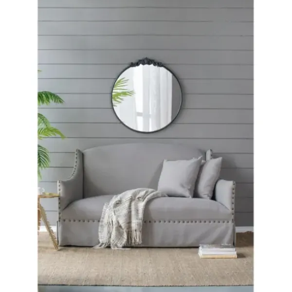 Decorative Mirrors-Kirkland's Home Round Antique Floral Scroll Mirror, 32 In. Black