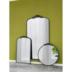 Decorative Mirrors-Kirkland's Home Round Antique Floral Scroll Mirror, 32 In. Black