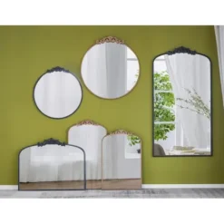 Decorative Mirrors-Kirkland's Home Round Antique Floral Scroll Mirror, 32 In. Black