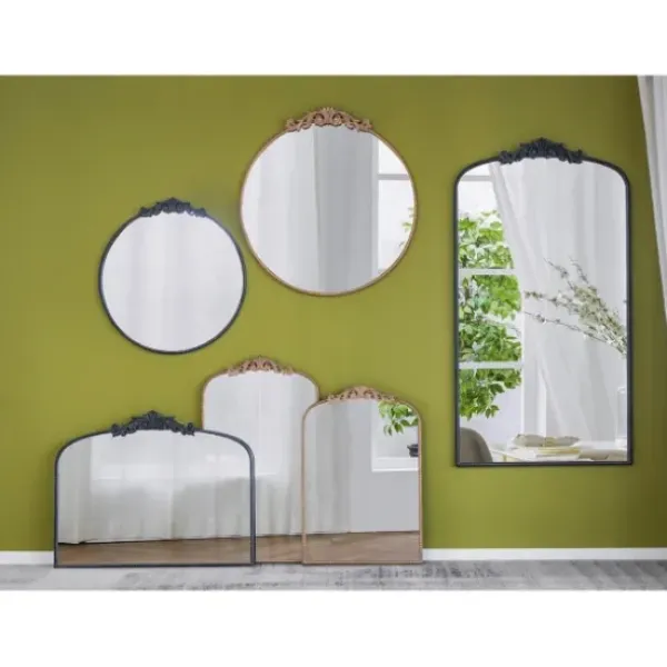 Decorative Mirrors-Kirkland's Home Round Antique Floral Scroll Mirror, 32 In. Black