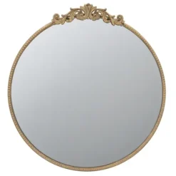 Decorative Mirrors-Kirkland's Home Round Antique Floral Scroll Mirror, 32 In. Gold
