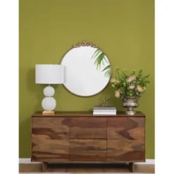 Decorative Mirrors-Kirkland's Home Round Antique Floral Scroll Mirror, 32 In. Gold