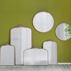 Decorative Mirrors-Kirkland's Home Round Antique Floral Scroll Mirror, 32 In. Gold