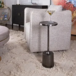Accent & End Tables-Kirkland's Home Round Antique Nickel Accent Table Silver