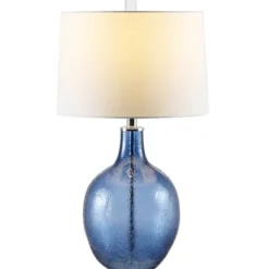 Table Lamps-Kirkland's Home Round Blue Textured Glass Table Lamp White