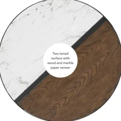 Coffee Tables-Kirkland's Home Round Brown Wood And White Marble Top Coffee Table Brown/White