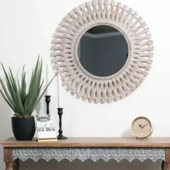 Decorative Mirrors-Kirkland's Home Round Brown Woven Bamboo Wall Mirror