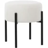 Benches & Ottomans-Kirkland's Home Round Cream Upholstered Metal Base Ottoman Ivory