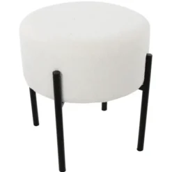 Benches & Ottomans-Kirkland's Home Round Cream Upholstered Metal Base Ottoman Ivory