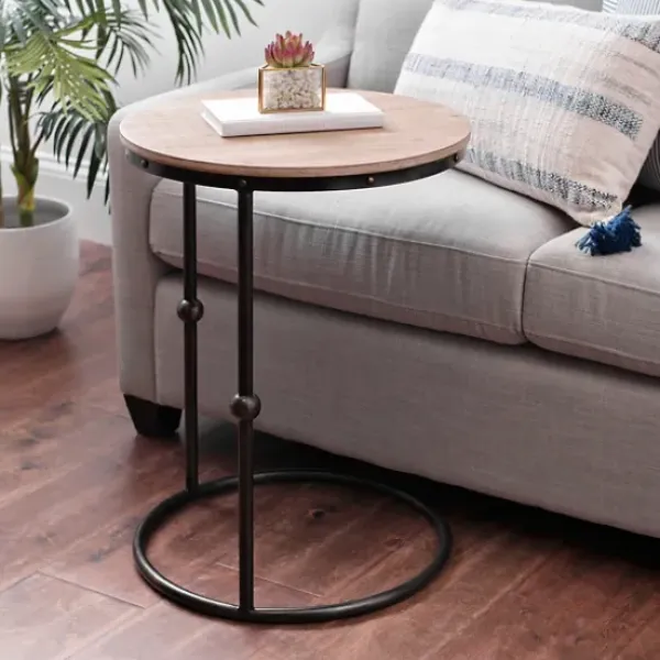 Accent & End Tables-Kirkland's Home Round C-Table With Beaded Base Tan