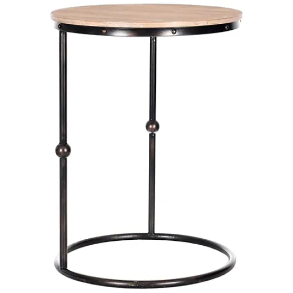 Accent & End Tables-Kirkland's Home Round C-Table With Beaded Base Tan