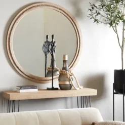Decorative Mirrors-Kirkland's Home Round Distressed Beaded Wall Mirror, 44 In.