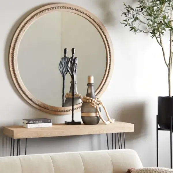 Decorative Mirrors-Kirkland's Home Round Distressed Beaded Wall Mirror, 44 In.