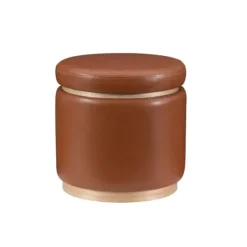 Benches & Ottomans-Kirkland's Home Round Faux Leather Storage Ottoman Brown