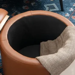 Benches & Ottomans-Kirkland's Home Round Faux Leather Storage Ottoman Brown