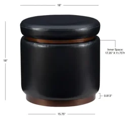 Benches & Ottomans-Kirkland's Home Round Faux Leather Storage Ottoman Black