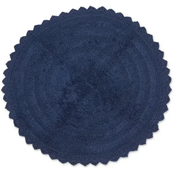 Bathroom Rugs-Kirkland's Home Round French Crochet Bath Mat, 28 In. Blue