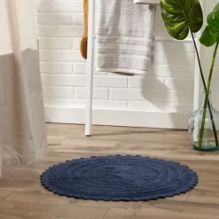Bathroom Rugs-Kirkland's Home Round French Crochet Bath Mat, 28 In. Blue