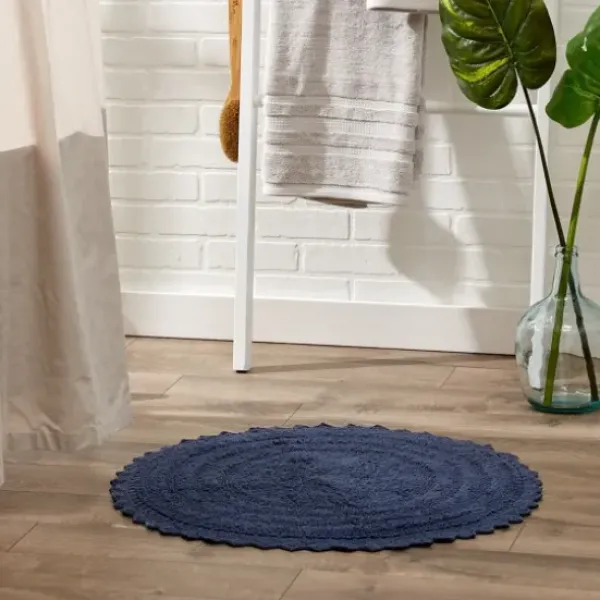 Bathroom Rugs-Kirkland's Home Round French Crochet Bath Mat, 28 In. Blue
