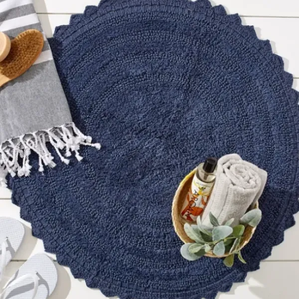 Bathroom Rugs-Kirkland's Home Round French Crochet Bath Mat, 28 In. Blue