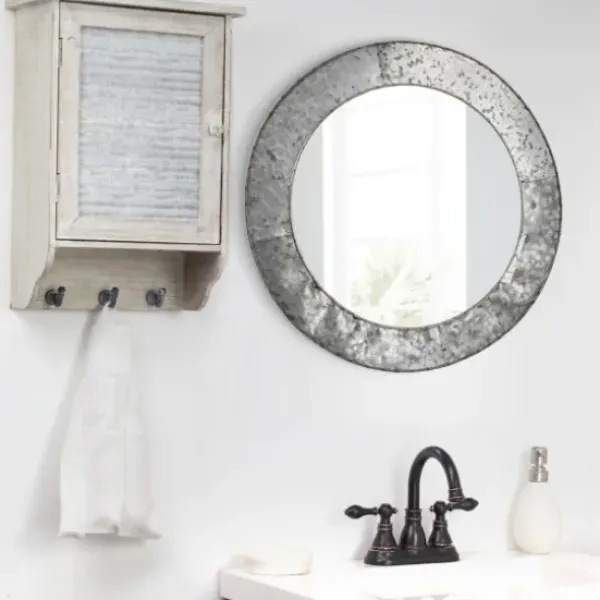 Decorative Mirrors-Kirkland's Home Round Galvanized Wall Mirror, 22 In.