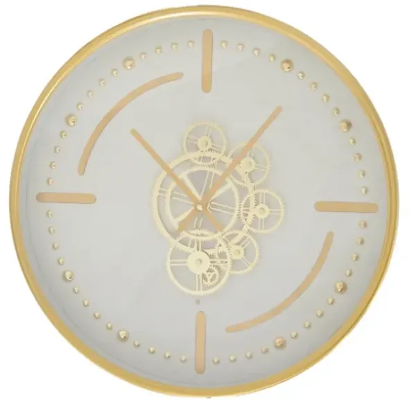 Clocks-Kirkland's Home Round Gold Gears Wall Clock Gold/White