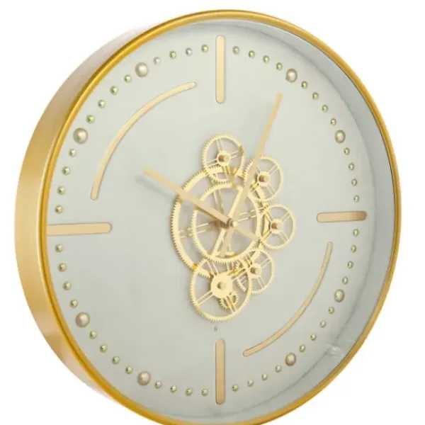 Clocks-Kirkland's Home Round Gold Gears Wall Clock Gold/White