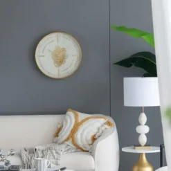 Clocks-Kirkland's Home Round Gold Gears Wall Clock Gold/White