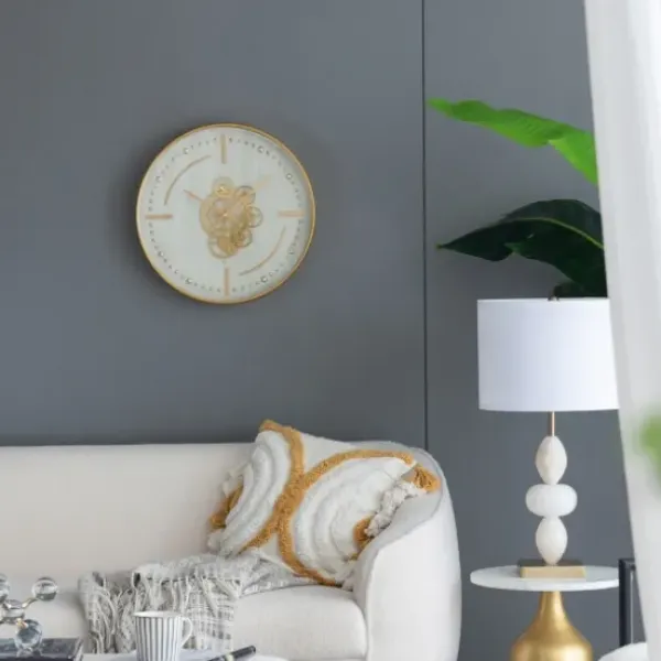 Clocks-Kirkland's Home Round Gold Gears Wall Clock Gold/White