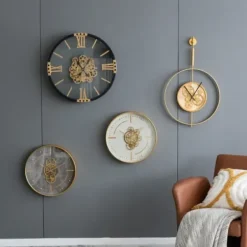 Clocks-Kirkland's Home Round Gold Gears Wall Clock Gold/White