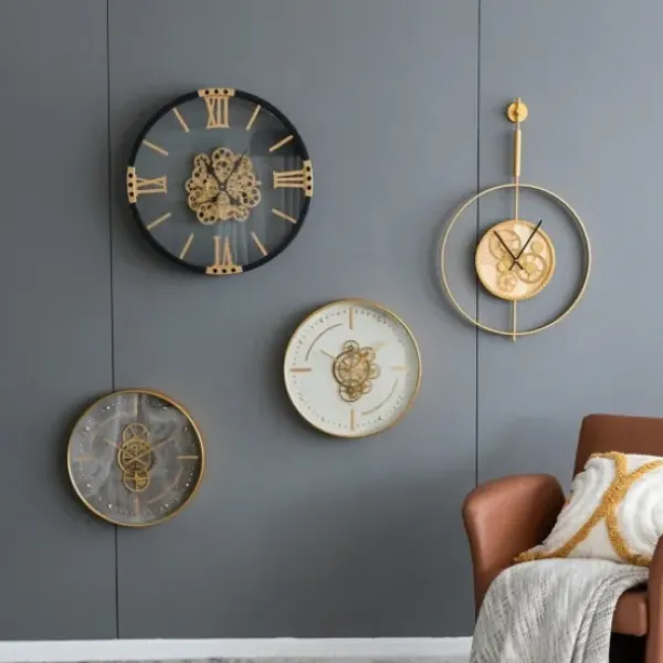 Clocks-Kirkland's Home Round Gold Gears Wall Clock Gold/White