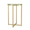 Accent & End Tables-Kirkland's Home Round Gold Metal And Glass Side Table Gold/White