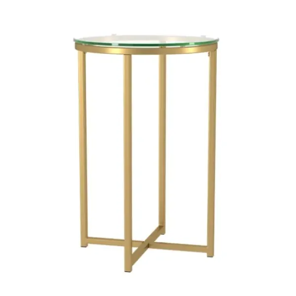 Accent & End Tables-Kirkland's Home Round Gold Metal And Glass Side Table Gold/White