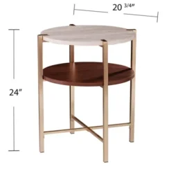 Accent & End Tables-Kirkland's Home Round Gold 2-Tier Accent Table White