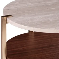 Accent & End Tables-Kirkland's Home Round Gold 2-Tier Accent Table White