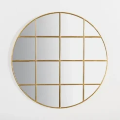 Decorative Mirrors-Kirkland's Home Round Gold Windowpane Wall Mirror