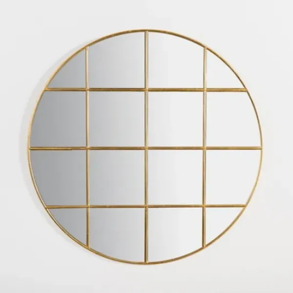 Decorative Mirrors-Kirkland's Home Round Gold Windowpane Wall Mirror