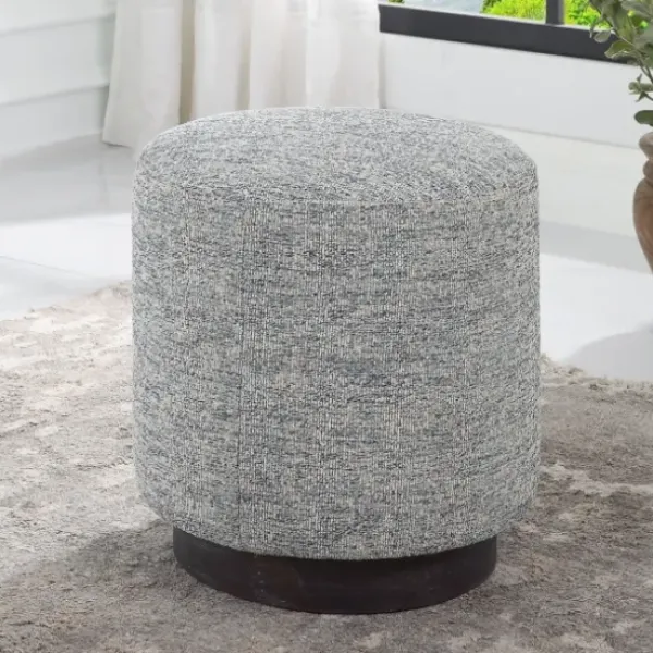 Benches & Ottomans-Kirkland's Home Round Gray & Blue Upholstered Ottoman Gray/Blue
